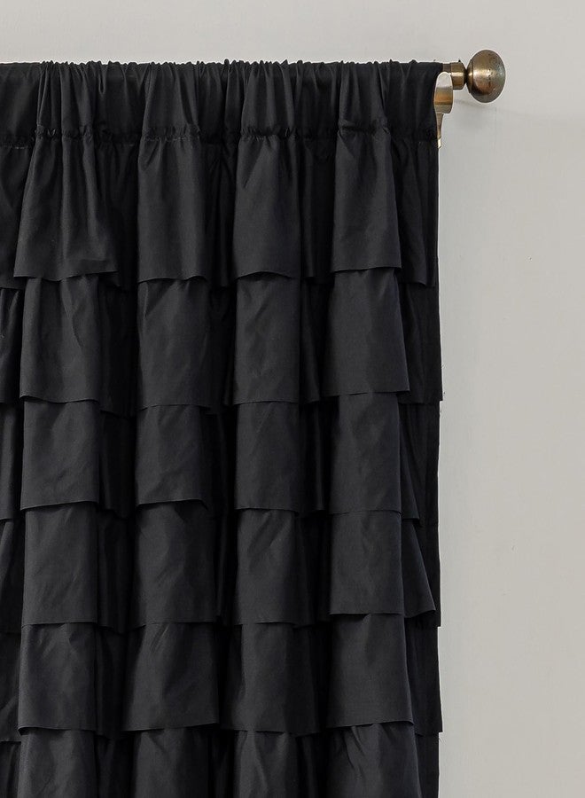 Kotile Black Ruffle Curtain for Living Room 1 Panel, W52 x L84 Inch, Farmhouse Vintage Gypsy Layered Ruffle Window Curtain Rod Pocket Light Filtering Privacy Shabby Chic Gothic Black Ruffled Curtains - Image 2